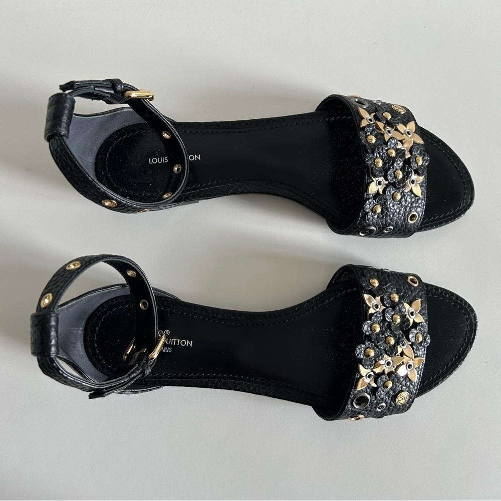 LOUIS VUITTON TROPICAL BLOOM SANDALS SHOES SZ 37 BLACK BNIB LIMITED EDITION - Picture 3 of 9